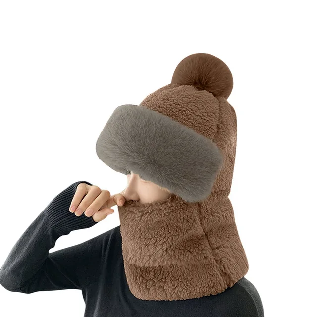 Winter Scarf Set Hooded For Women Plush Neck Warm Outdoor Ski Windproof Hat Thick Scarf Collar Plush Fluffy Beanies Cycling Cap