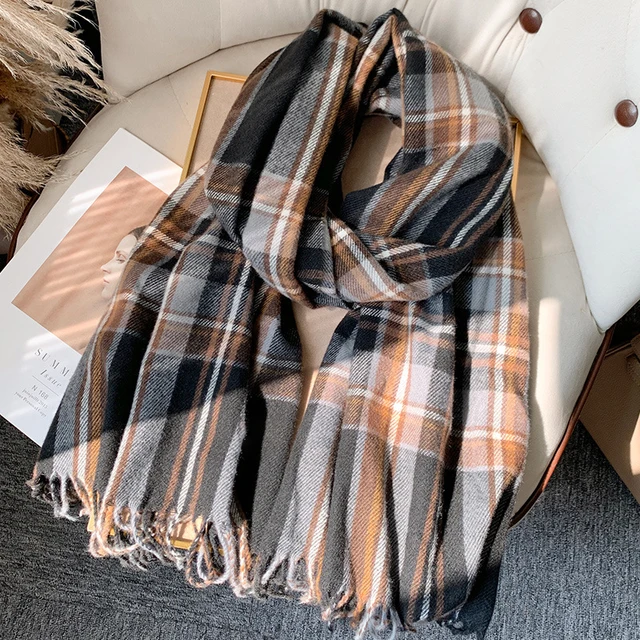 Korean Autumn Thick Plaid Scarf Women Men Fashion Long Warm Neck Cashmere Shawls Winter Tassel Neckerchief Outdoor Gifts