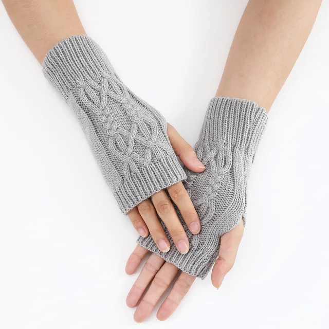 Knitted Fingerless Winter Gloves Soft Warm Woolen Arm Flexible Hand Gloves Wrist Warmer for Women Crochet Twist Pattern Mittens