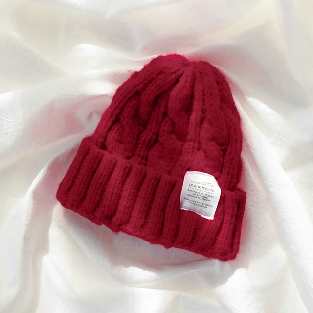 Winter Knitted Hat For Women Solid Color Warm Knitted Beanies Hat Fashion Coarse Woolen Knitted Hat Outdoor Warm Crochet Bonnets