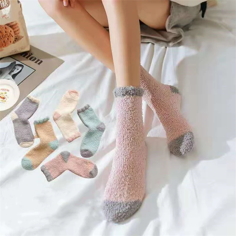 1 Pair Women's Fuzzy Socks with Non-Slip Grips Super Soft Woman Man Cold Protection Winter Warm Cozy Plush Slipper Socks