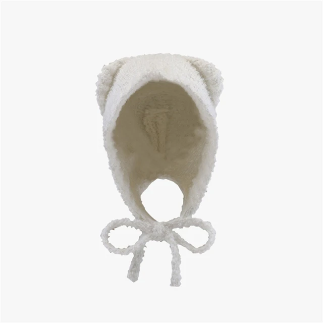 Cute Bear Ear Wool Hat Winter Women Warm Lace-Up Ear Protection Beanie Hat Thermal Bomber Cap Korean Versatile Skullies Hats