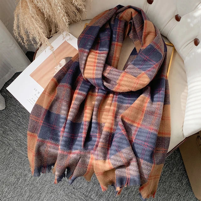 Korean Autumn Thick Plaid Scarf Women Men Fashion Long Warm Neck Cashmere Shawls Winter Tassel Neckerchief Outdoor Gifts