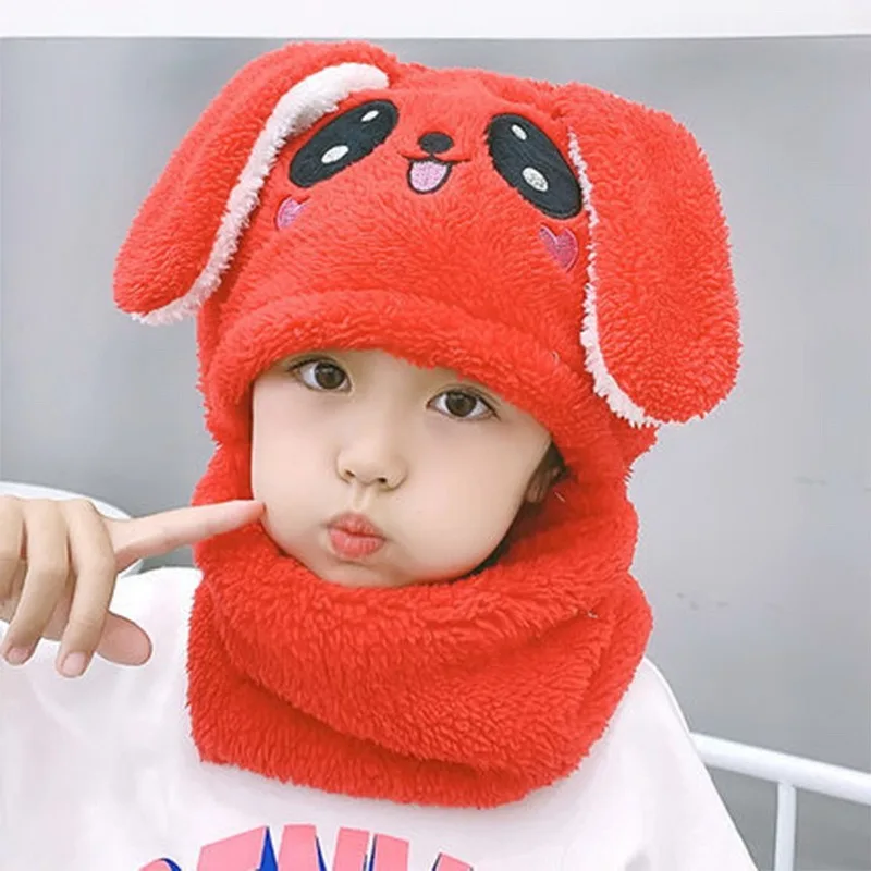 Cute Children Cartoon Scarf Hat Autumn Winter Girls Boys Scarf Thicken Cap Newborn Baby Stuff Children Hat Plus Fleece Kids Caps