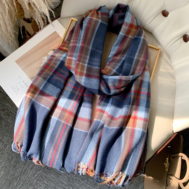 Korean Autumn Thick Plaid Scarf Women Men Fashion Long Warm Neck Cashmere Shawls Winter Tassel Neckerchief Outdoor Gifts