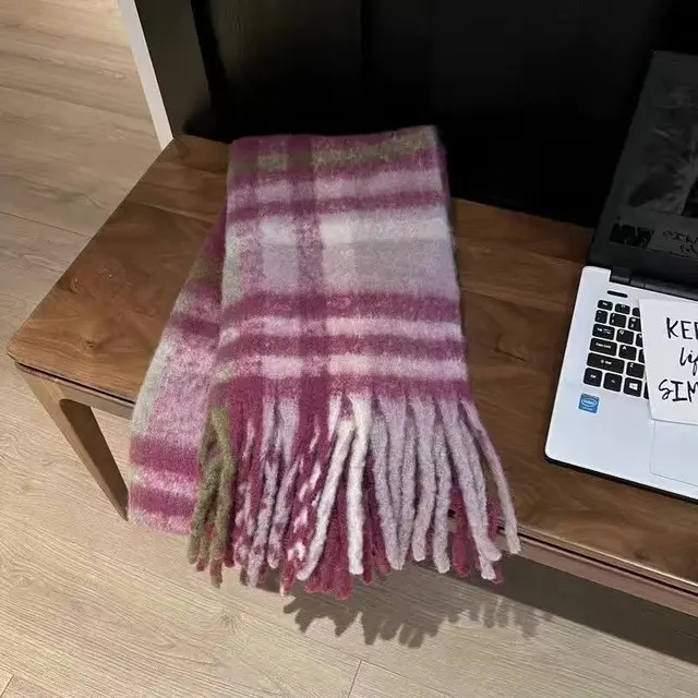 Winter Warm Plaid Fringe Scarf Women Vintage Thicken Color Shawl Couple Ins Korean Velvet Brand Scarves Autumn Outdoor