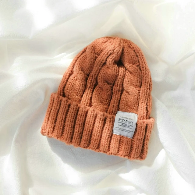 Winter Knitted Hat For Women Solid Color Warm Knitted Beanies Hat Fashion Coarse Woolen Knitted Hat Outdoor Warm Crochet Bonnets