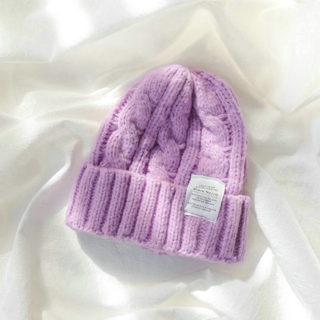 Winter Knitted Hat For Women Solid Color Warm Knitted Beanies Hat Fashion Coarse Woolen Knitted Hat Outdoor Warm Crochet Bonnets