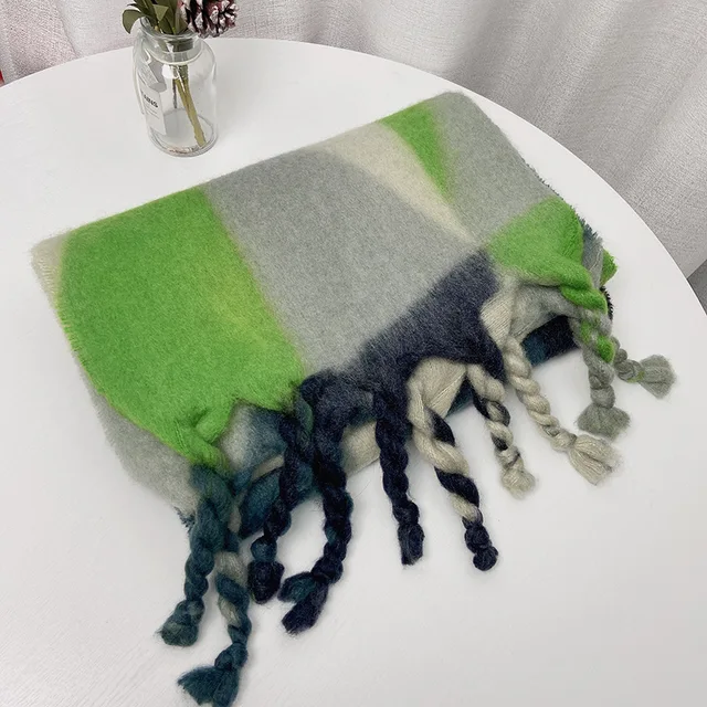 Long Gradient Mohair Printed Tassel Scarf Women Thick Cashmere Warm Poncho Shawls Wraps Blanket Winter Autumn Accessories