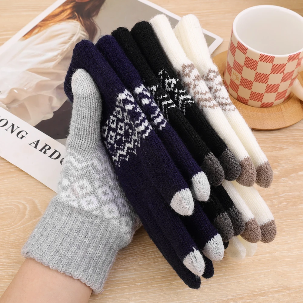 Woolen Crochet Knitted Winter Gloves for Women Men TouchScreen Warm Stretch Mittens Full Finger Thicken Guantes Driving Luvas