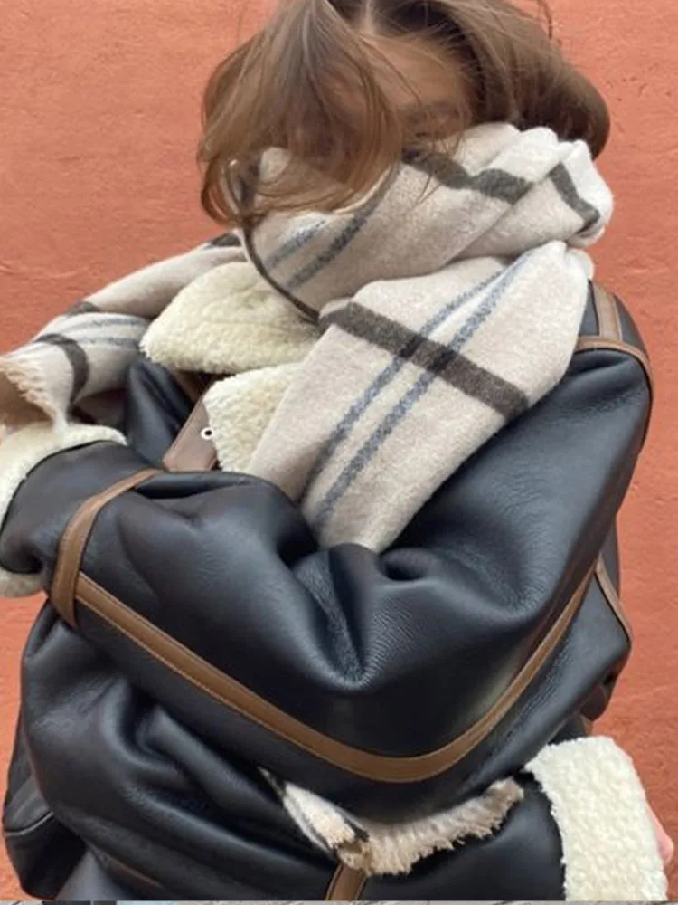 Vintage Panelled Plaid Scarf For Women 2023 Autumn Winter Thick Warm Female Shawl Fashion Casual Windproof Scarves