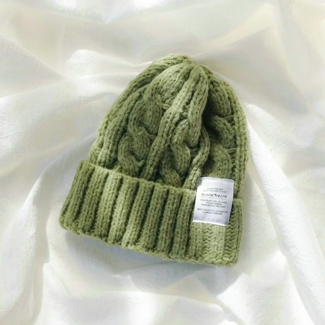 Winter Knitted Hat For Women Solid Color Warm Knitted Beanies Hat Fashion Coarse Woolen Knitted Hat Outdoor Warm Crochet Bonnets