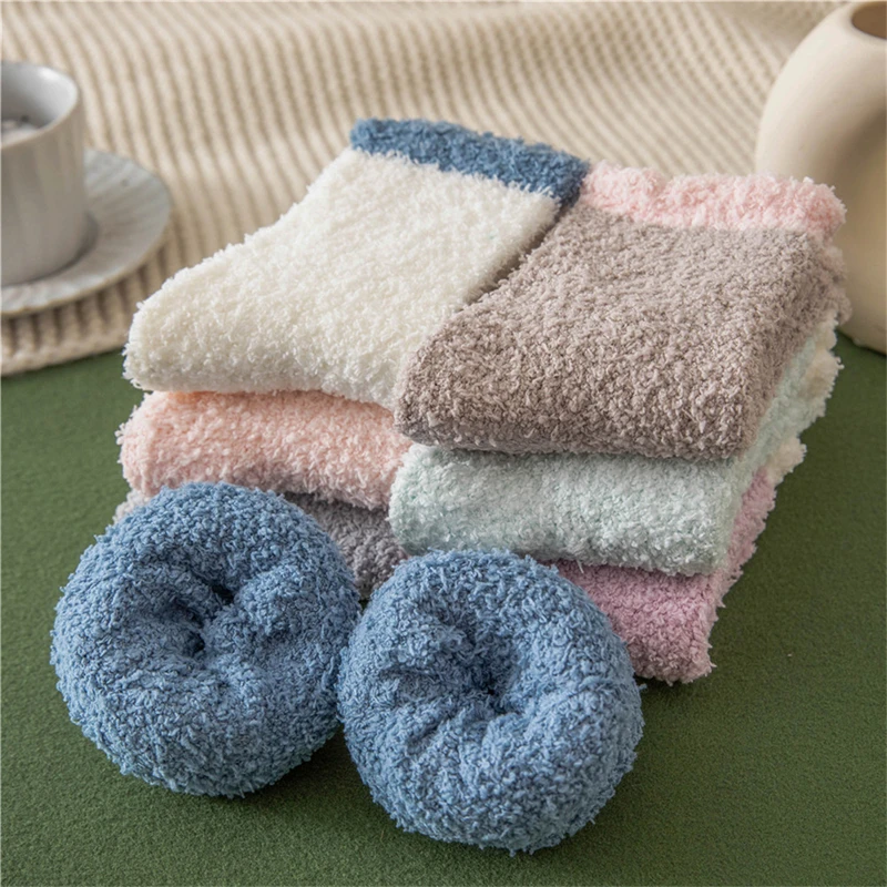 1 Pair Women's Fuzzy Socks with Non-Slip Grips Super Soft Woman Man Cold Protection Winter Warm Cozy Plush Slipper Socks
