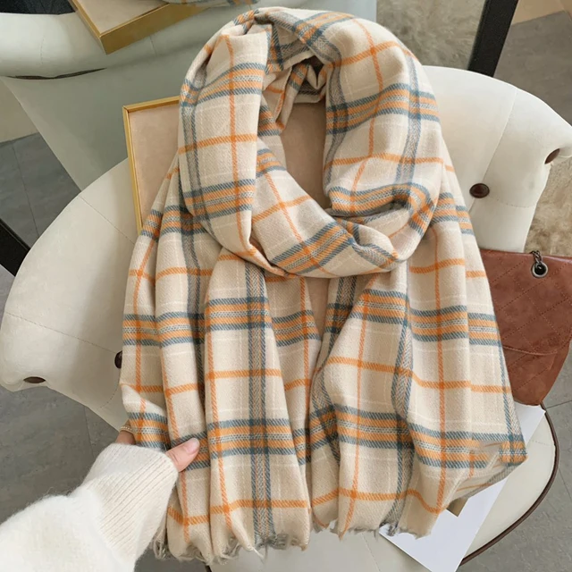 Korean Autumn Thick Plaid Scarf Women Men Fashion Long Warm Neck Cashmere Shawls Winter Tassel Neckerchief Outdoor Gifts
