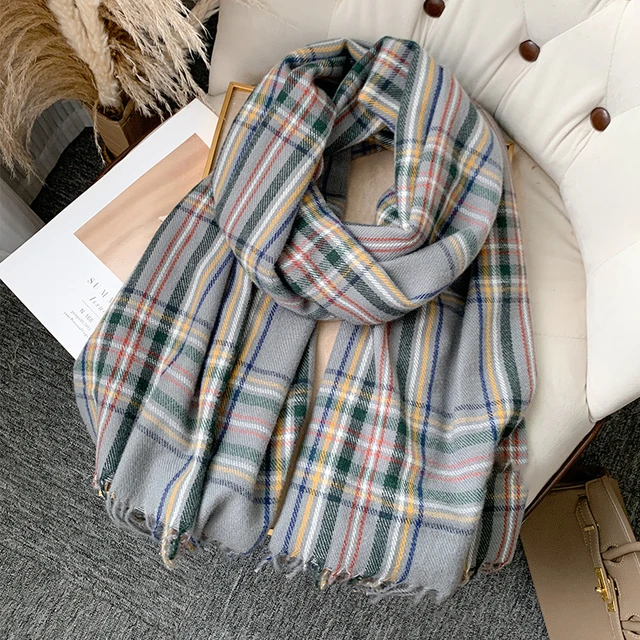 Korean Autumn Thick Plaid Scarf Women Men Fashion Long Warm Neck Cashmere Shawls Winter Tassel Neckerchief Outdoor Gifts