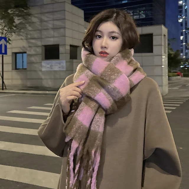2023 Winter Cashmere Thick Plaid Scarf Women Men Luxury Long Soft Warm Neck Thick Solid Color Shawls Autumn Outdoor Gifts