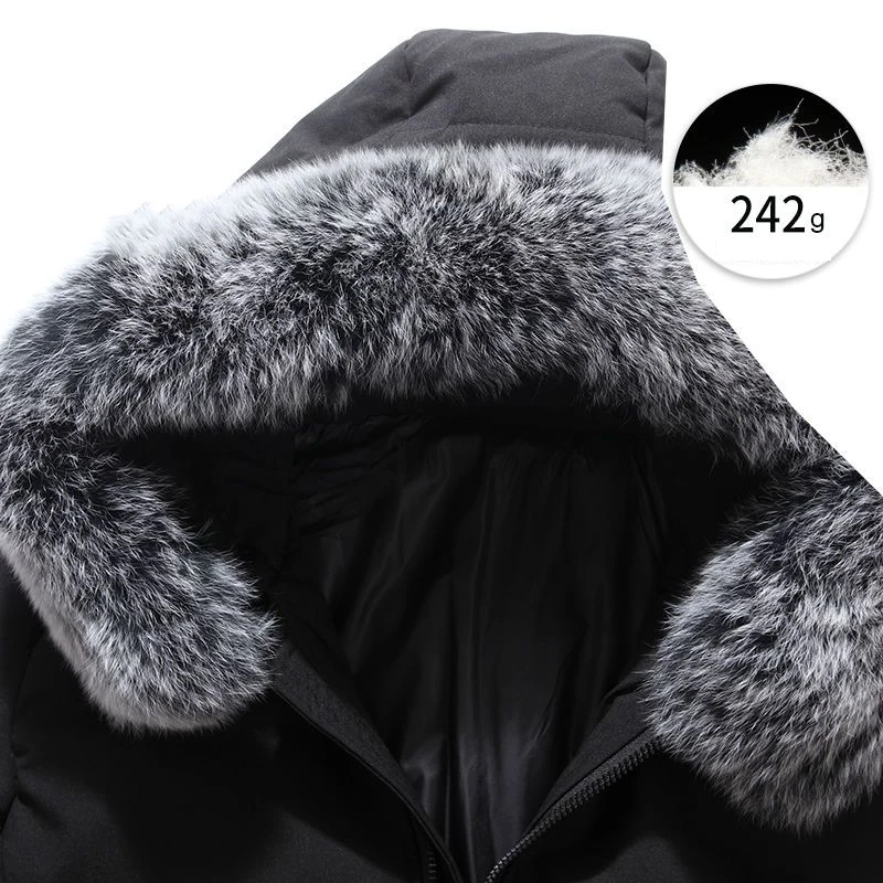 Winter New Down Jackets Thickened Mid-length Men's Down Jacket Korean Version Slim-fit Couple Warm Down Jacket Fox Fur Collar
