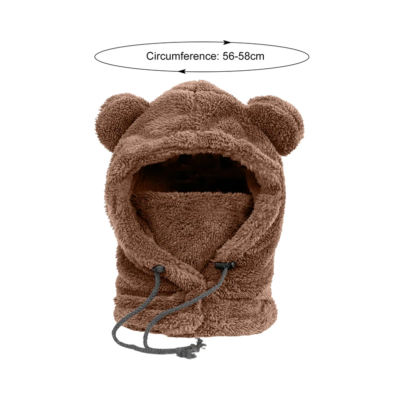 Winter Cute Cartoon Plush Bear Ears Hats Balaclava Warm Bear Baby Hooded Hat Ear Protection Cap Windproof Thick Warm Neck Cover