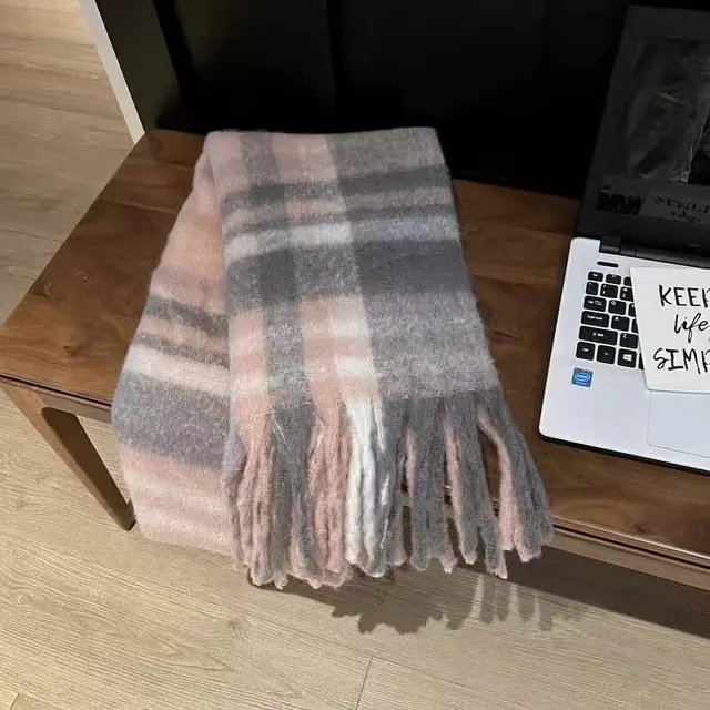 Winter Warm Plaid Fringe Scarf Women Vintage Thicken Color Shawl Couple Ins Korean Velvet Brand Scarves Autumn Outdoor
