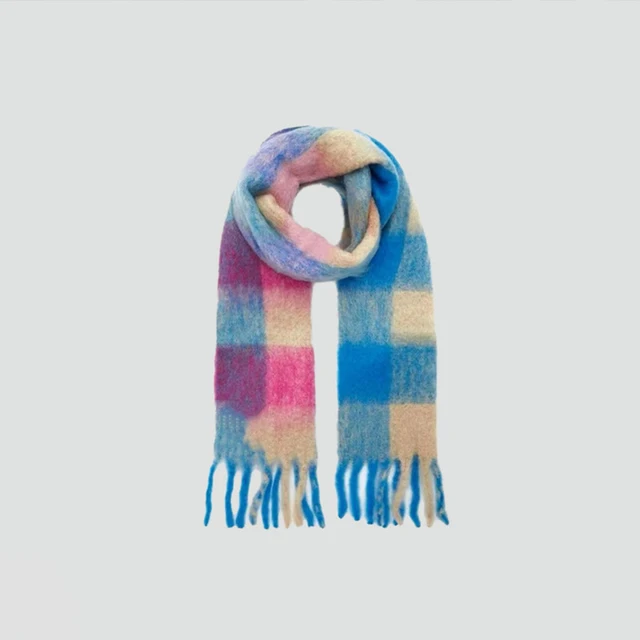 2023 Autumn Winter Fringe Panelled Plaid Scarf For Women Fashion Warm Coldproof Cashmere Scarves High Street Casual Female Shawl