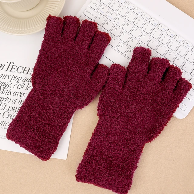 Women winter plush Gloves Solid Soft Thicken Coral Fleece Long arm Touchscreen Fingerless Glove Warm Half Finger Writing Mittens