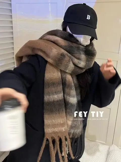 2023 Winter Cashmere Thick Plaid Scarf Women Men Luxury Long Soft Warm Neck Thick Solid Color Shawls Autumn Outdoor Gifts