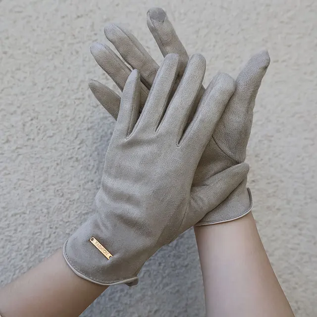 New Women Suede Gloves Autumn Winter Cute Furry Warm Mitts Full Finger Mittens Lady Outdoor Sport Female Wrist Glove Screentouch