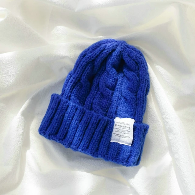 Winter Knitted Hat For Women Solid Color Warm Knitted Beanies Hat Fashion Coarse Woolen Knitted Hat Outdoor Warm Crochet Bonnets