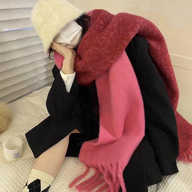 2023 Winter Cashmere Thick Plaid Scarf Women Men Luxury Long Soft Warm Neck Thick Solid Color Shawls Autumn Outdoor Gifts