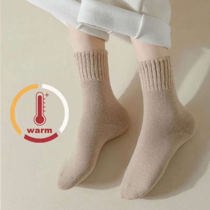 3 Pairs Women Socks Wool Autumn Winter Warm Snow Markron Color Thick Plush Hairy Soft Postpartum Stockings Floor Sleep Socks