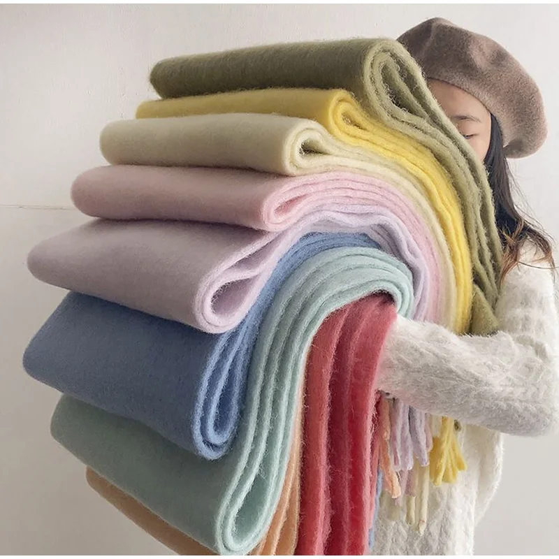 Winter Warm Solid Colors Scarf Women Men 2023 Cashmere Fashion Rainbow Thickened Long Tassel Shawl Autumn Outdoor Gifts