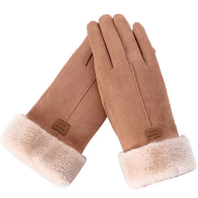 Winter Suede Leather Gloves Women Full Finger Female Warm Plus Velvet Thicken Cahsmere Elastic Windproof Touchscreen Gloves
