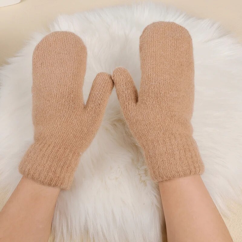 2022 Elastic Thicken Mitten Gloves Warm Cashmere Double Layer Glove Men Women Winter Cycling Driving Warm Knitted Woolen Gloves