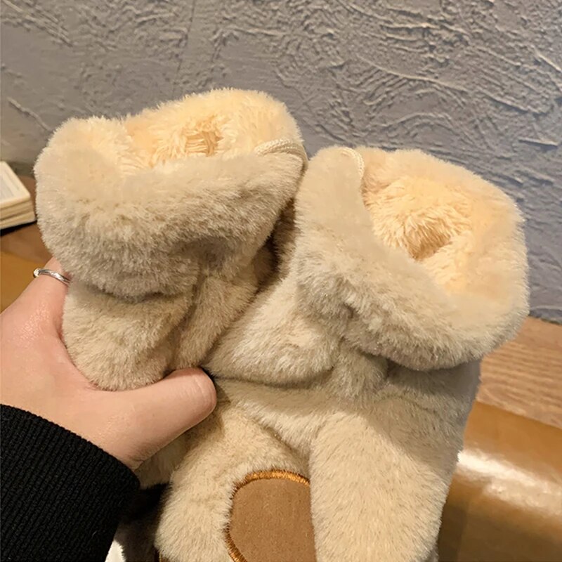Girls Winter Thick Cat Paw Soft Plush Gloves Cute Warm Hand Glove Women Korean Rabbit Fur Full Finger Casual Riding Mittens