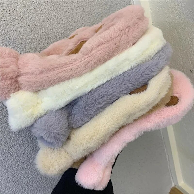 Girls Winter Thick Cat Paw Soft Plush Gloves Cute Warm Hand Glove Women Korean Rabbit Fur Full Finger Casual Riding Mittens