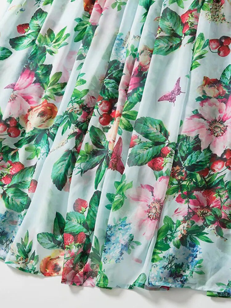 Women Flower Printed Strapless Dress Elegant High Waist Fleated Loose Dresses 2023 Autumn Fashion Female Party Evening Robes