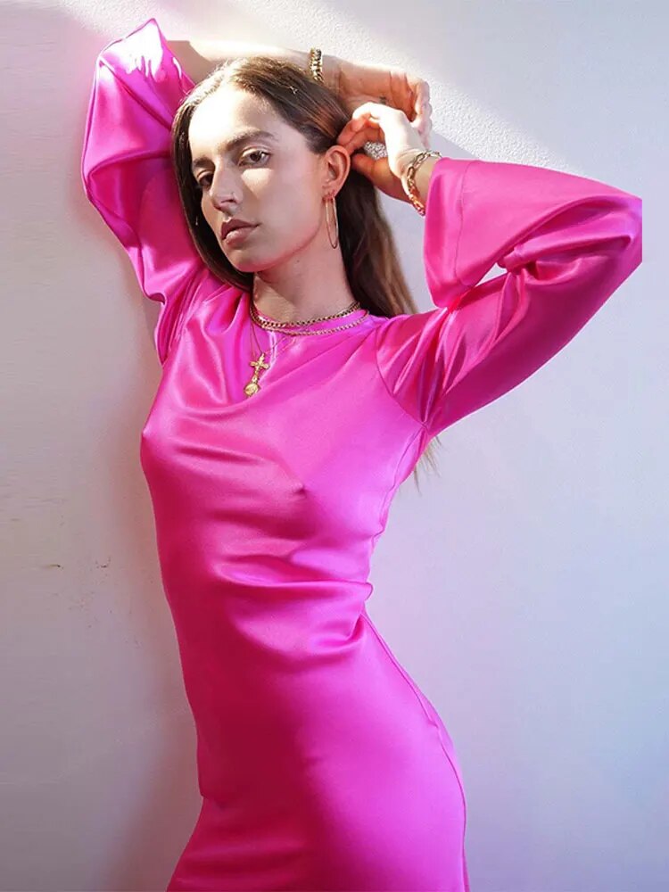 2023 Autumn Elegant Solid Slim Maxi Dress Women O-neck Long Sleeve High Waist Dresses Female Fashion Party Club Vestidos