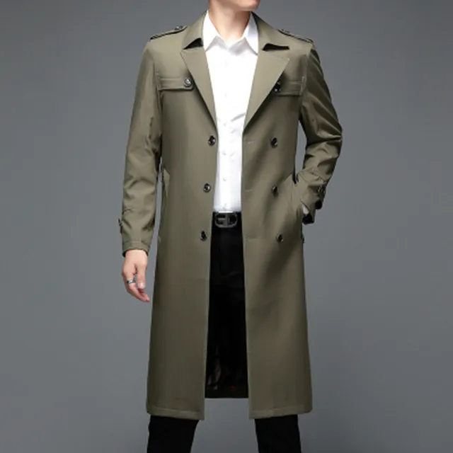 High Quality Mens Trench Coat Fashion Long Windbreak Jacket Men England Style Business Casual Solid Long Trench Men Outerwear