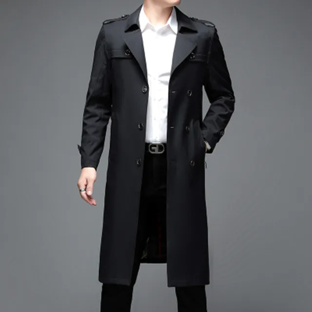 High Quality Mens Trench Coat Fashion Long Windbreak Jacket Men England Style Business Casual Solid Long Trench Men Outerwear