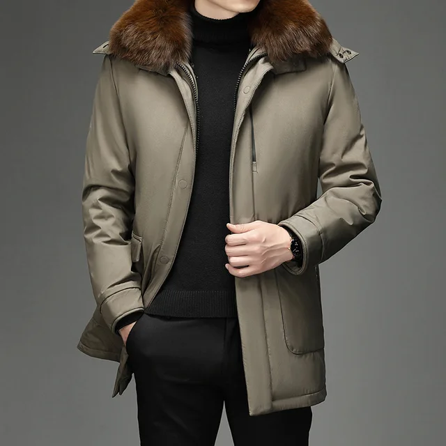 Winter Brand Casual Fashion Long Parka 90% White Duck Down Coat Men Windbreaker Jacket With Hooded Liner Detachable Outwear
