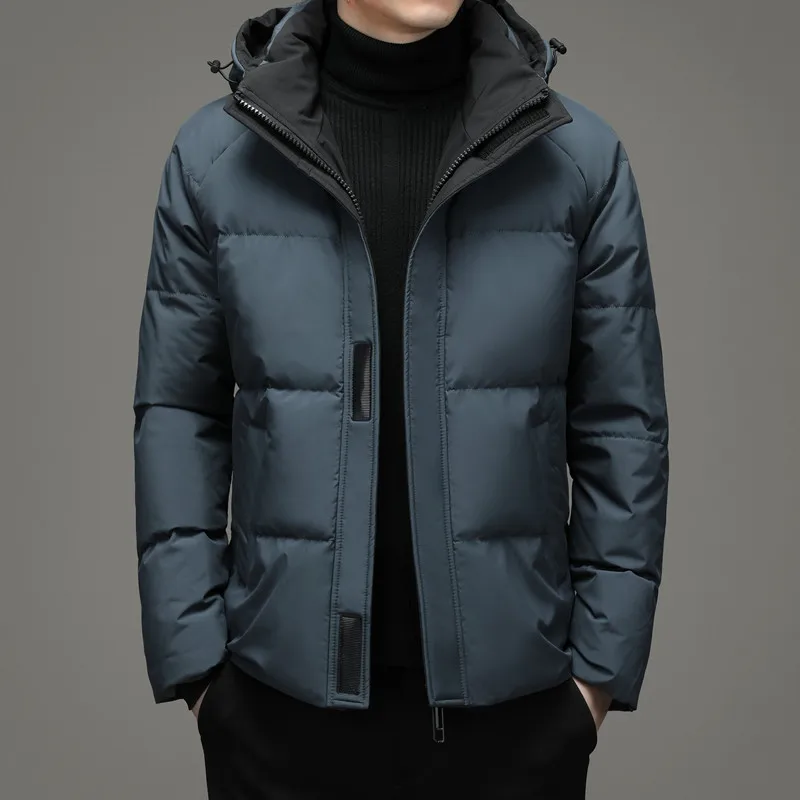 Winter Down Jacket Men Hooded White Duck Down Coat Thick Warm Casual Solid Color Hat Detachable Down Jacket Men Plus Size