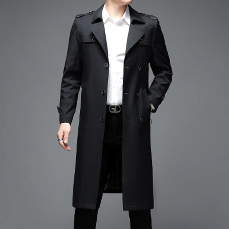 High Quality Mens Trench Coat Fashion Long Windbreak Jacket Men England Style Business Casual Solid Long Trench Men Outerwear