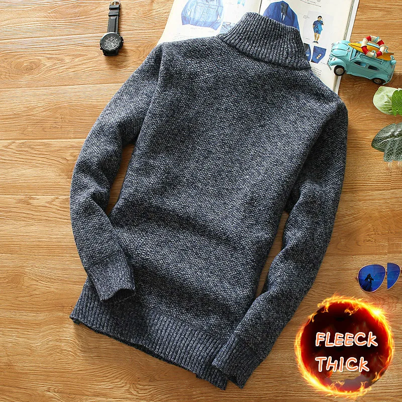 Winter Men's Fleece Thicker Sweater Pullover Half Zipper Turtleneck Warm Pullovers Quality Male Slim Knitted Sweaters Men