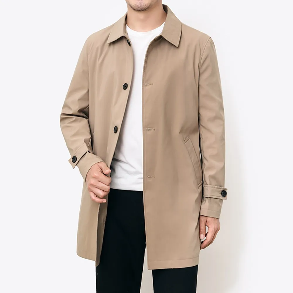 Trench Men Long Windbreaker Coat Fashion Business Casual Loose Solid Trench Mens England Style Turn Down Collar Jackets Outwear