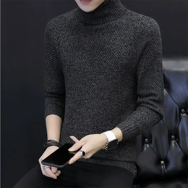 Fleece Mens Sweaters Casual Turtleneck Pullover Men Winter Black High Neck Sweater Man Long Sleeve Knitwear Men's Clothing Tops