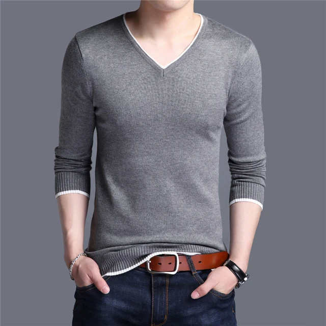 Brand Spring Autumn New Arrival Soft Cotton Sweater Casual V-Neck Pull Homme Knitwear Pullover Men Clothes Jersey
