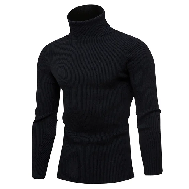 Casual Men Turtleneck Sweater Autumn Winter Solid Color Knitted Slim Fit Pullovers Long Sleeve Knitwear Warm Knitting Pullover