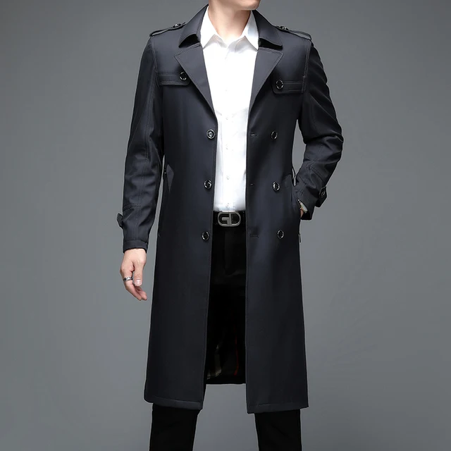 High Quality Mens Trench Coat Fashion Long Windbreak Jacket Men England Style Business Casual Solid Long Trench Men Outerwear