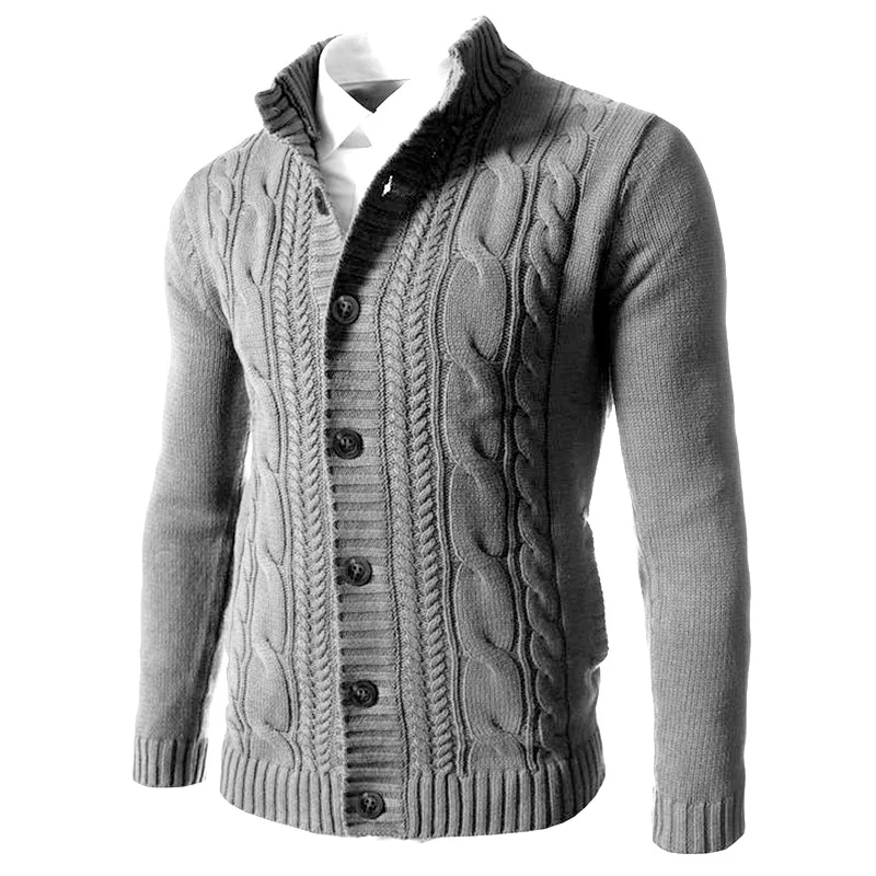 Men Autumn Winter Sweaters Turn-Down Collar Single-Breasted Knitting Cardigan Warm Causal Sweatercoat Mens Clothing Jacket