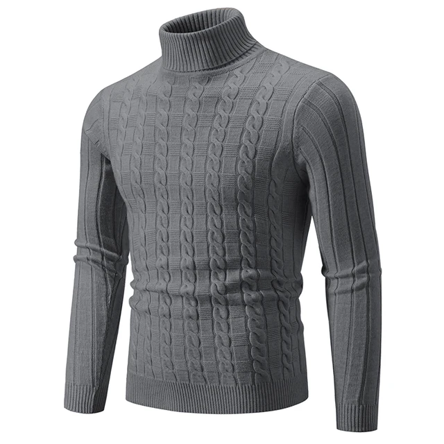 Turtleneck Pullover Men Slim Fit Knit Sweater Solid Color Long Sleeve Autumn Sweaters Men Casual Pullover Man Clothing